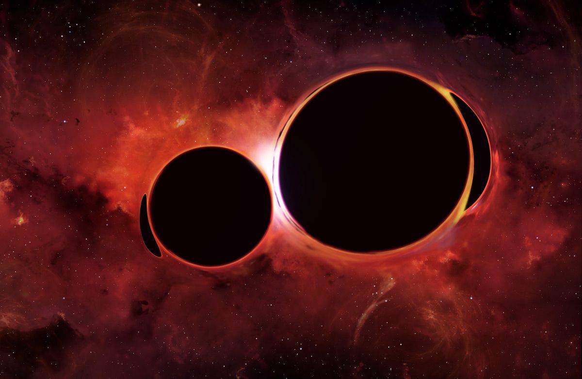 Two black holes very close to merging.