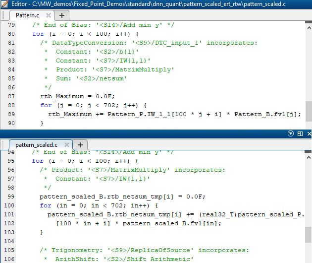 Figure 7. Top: Generated code for single precision. Bottom: Scaled version.