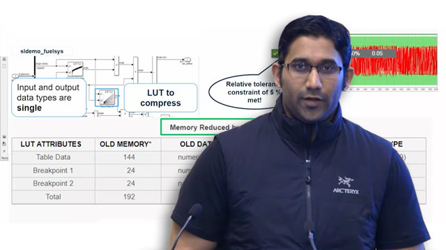 Fixed-Point Designer lets you optimize lookup tables in Simulink and generate highly efficient code with Embedded Coder. The Lookup Table optimizer compresses data into data types that minimize memory use with low impact to numerical accuracy.