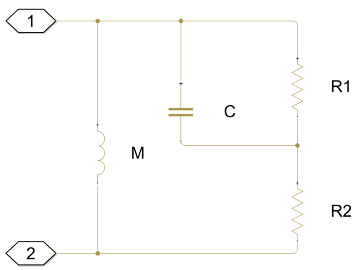 Equivalent circuit to the Circular Piston Radiation Impedance block as a Simscape model.