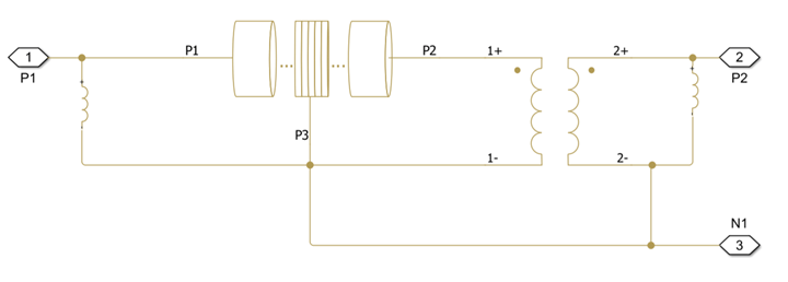 Equivalent circuit to the Cone block as a Simscape model.