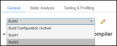 Drop-down list showing the user-defined build configuration sets