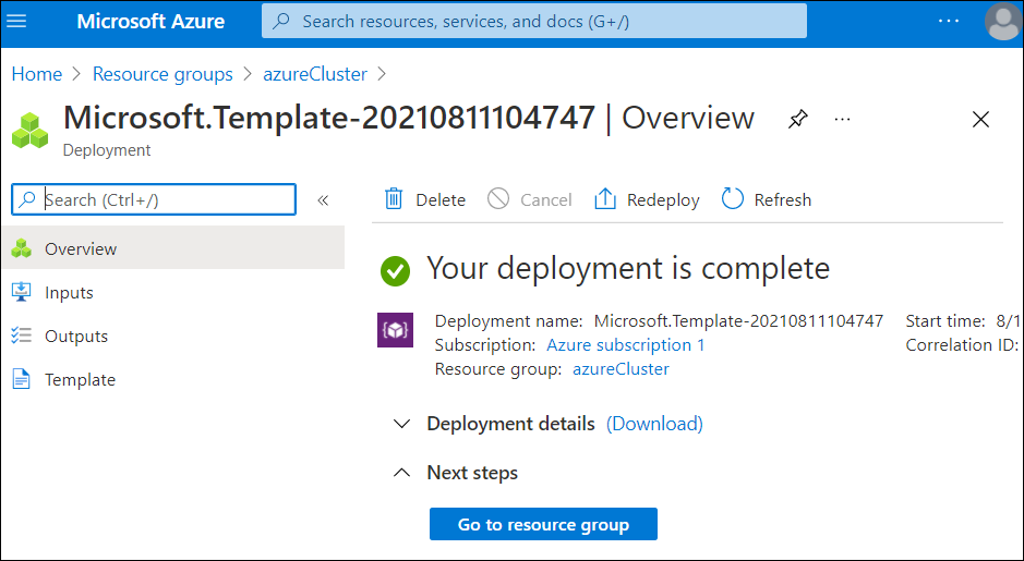 Azure license server stack output tab