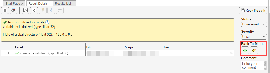 Result Detail with new Go To Model and Annotate Block buttons