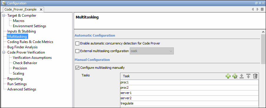 Example Multitasking Configuration in Polyspace.