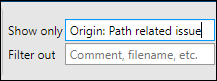 Text filter that shows only results with the entry Origin: Path related issue.