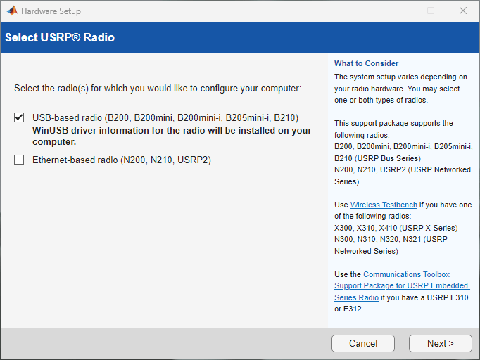 Select USB-based radio option