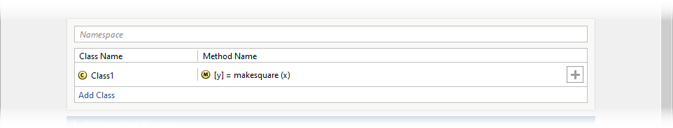 Class Name Class1 mapped to Method Name y = makesquare(x)