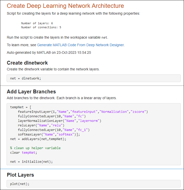 Matlab deep learning example 2024 code