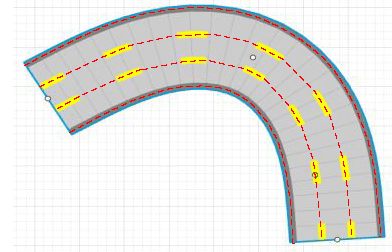 Three-lane road with four lane boundaries