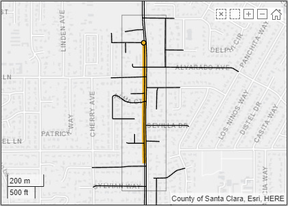 Selectable roads in black overlaid on coordinates