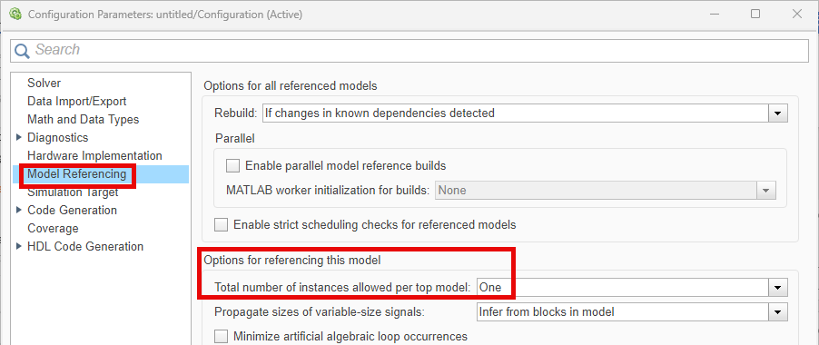 Model referencing configuration