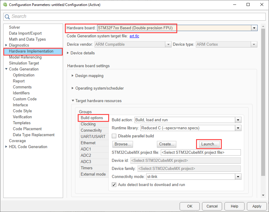 Launch stm32cubemx