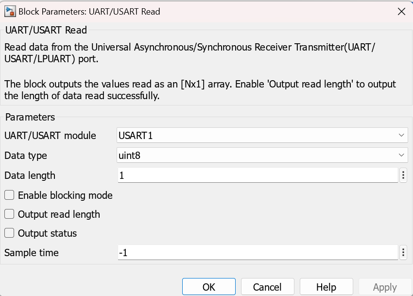 Block configuration parameters for USART block in STM32 library