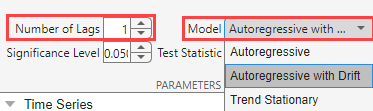 Phillips-Perron test parameter settings