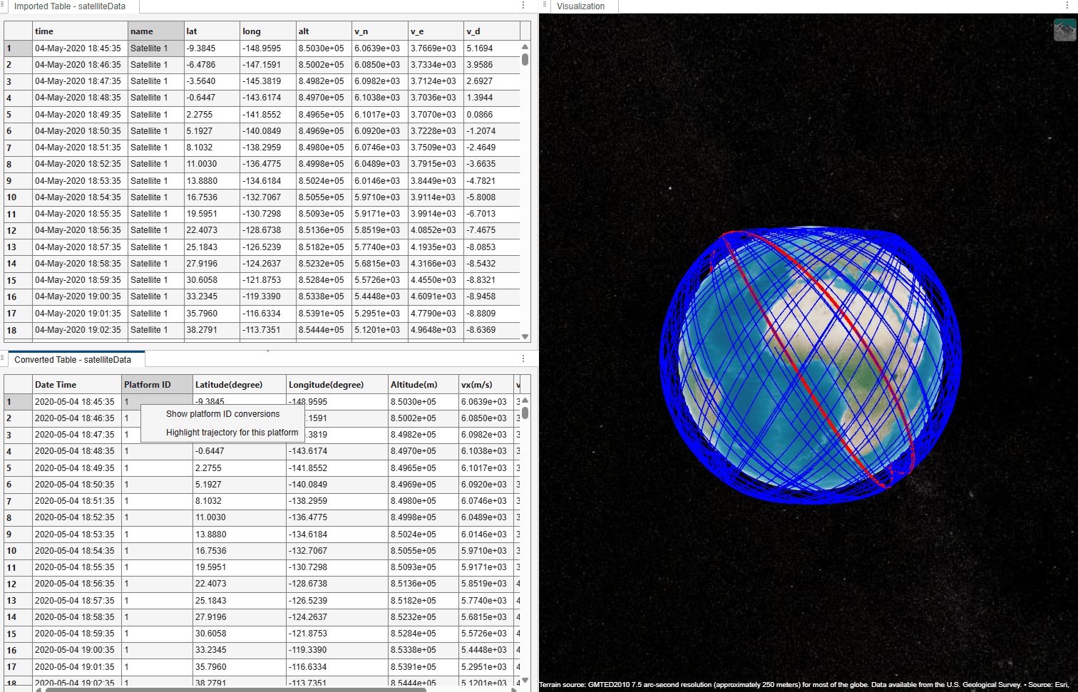Import Satellite TLE Data Using Tracking Data Importer App