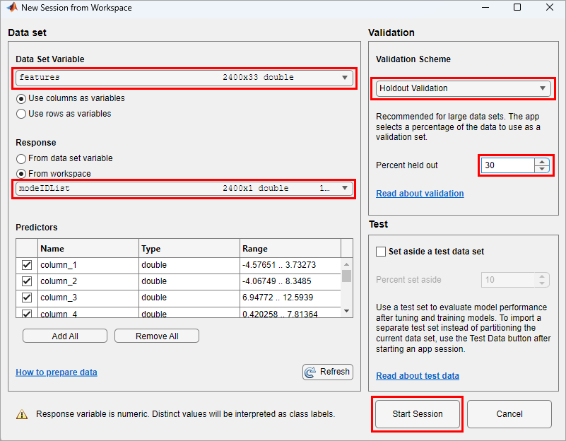 Figure shows a new session.