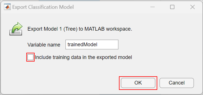 Figure shows the Export Classification Model dialog box.