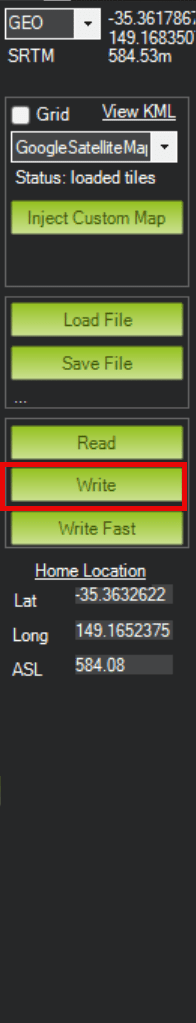 Write button in Flight Planner menu of Mission Planner.