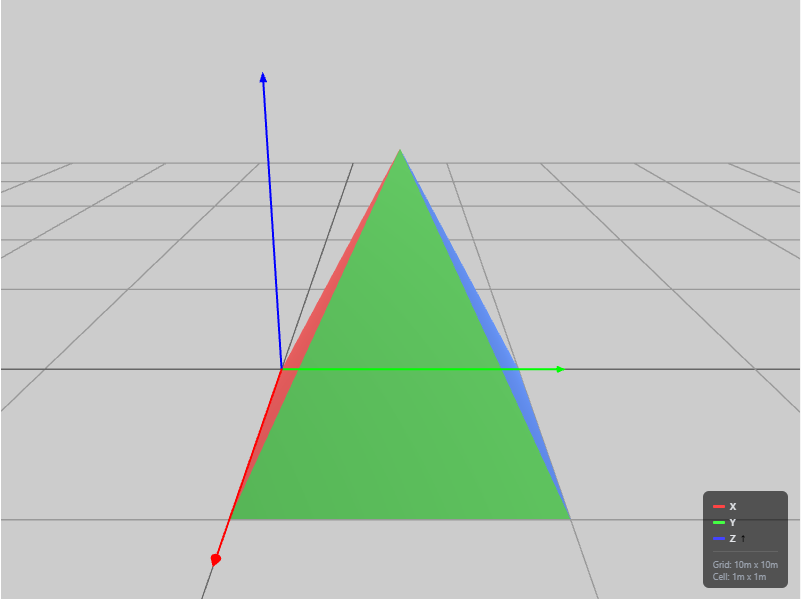 Displays a pyramid mesh with different face colors