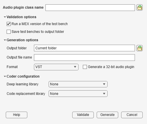 Figure Audio Plugin Generator contains an object of type uigridlayout.