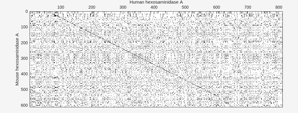 Figure contains an axes object. The axes object with xlabel Human hexosaminidase A, ylabel Mouse hexosaminidase A contains an object of type image.