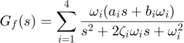 $$ G_f(s) = \sum_{i=1}^{4} \frac{\omega_i(a_is+b_i\omega_i)}{s^2+2\zeta_i\omega_is+\omega_i^2} $$