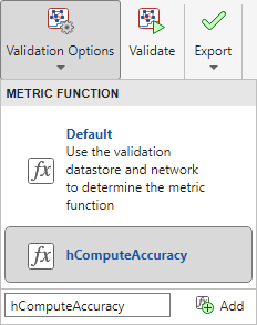 Validation Options dropdown menu