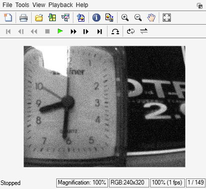 Figure Movie Player contains an axes object and other objects of type uiflowcontainer, uimenu, uitoolbar. The hidden axes object contains an object of type image.