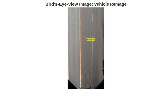 Figure contains an axes object. The hidden axes object with title Bird's-Eye-View Image: vehicleToImage contains an object of type image.