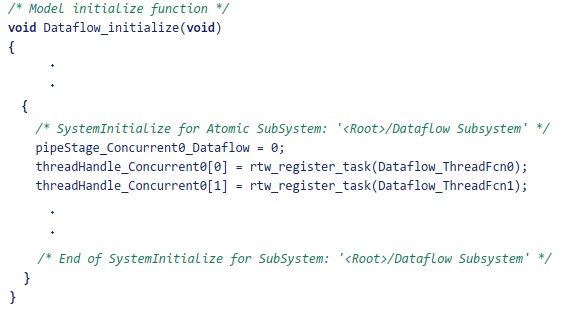 Generated code for model initialization registering POSIX threads.