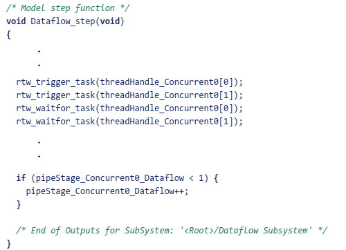 Generated code for model step function triggering threads.