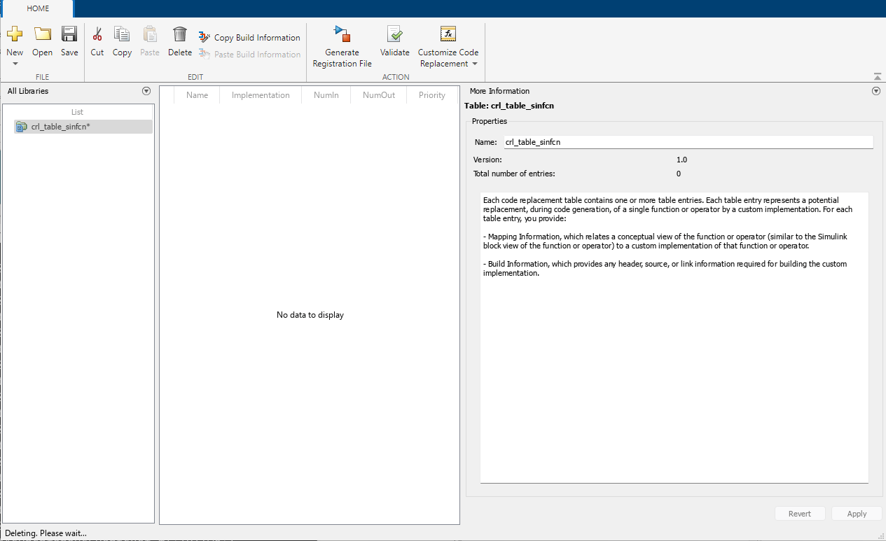 Code replacement tool showing an empty table named crl_table_sinfcn.