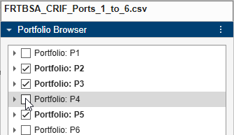 Portfolio Browser pane of FRTB-SA Analyzer app with Portfolio P4 deselected