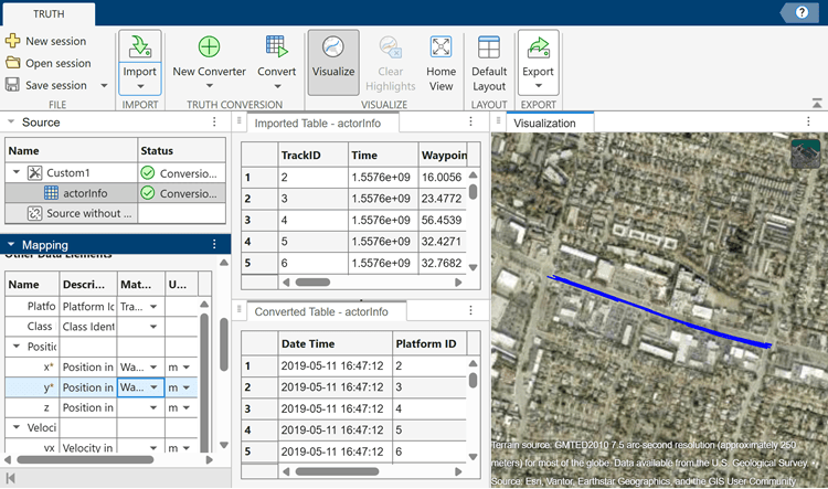 Tracking Data Importer app with driving trajectories on globe visualization