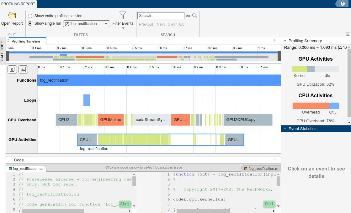 Profile Generated CUDA MEX Functions Using Performance Analyzer