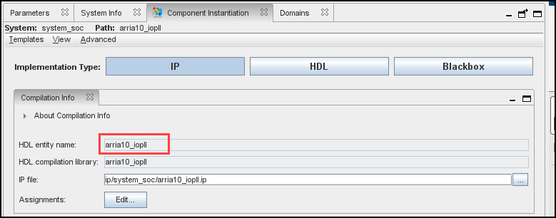 Component Instantiations submenu