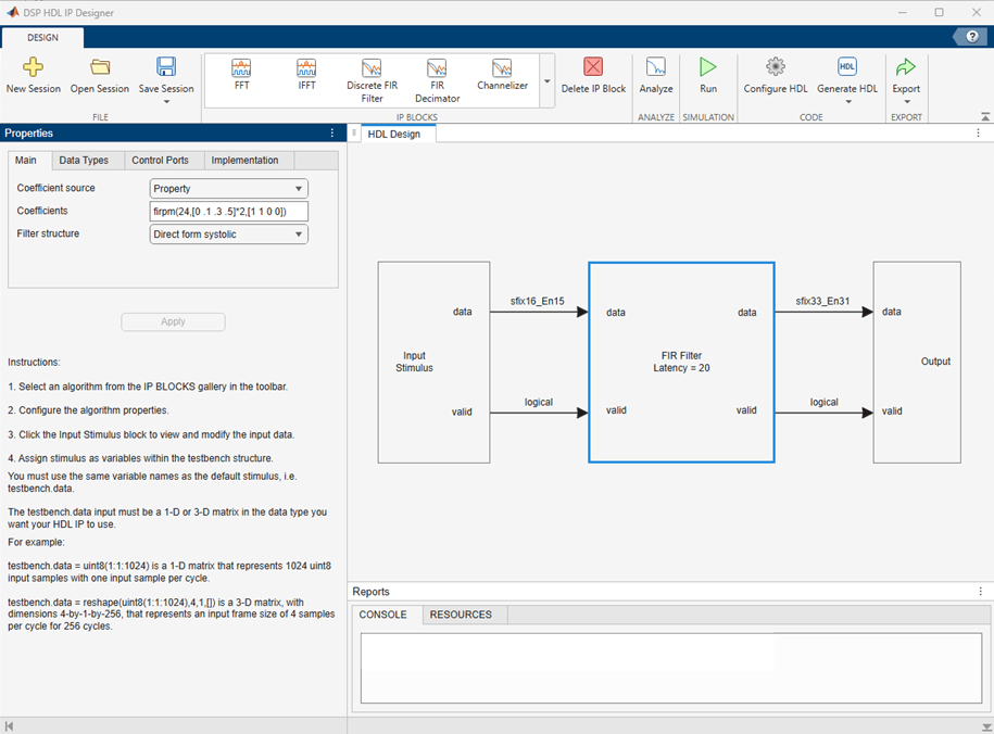 Generate and Verify HDL Code with DSP HDL IP Designer App