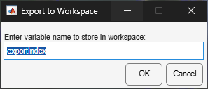 Export dialog prompting for a variable name to save the index map to the workspace.