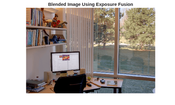 Figure contains an axes object. The hidden axes object with title Blended Image Using Exposure Fusion contains an object of type image.