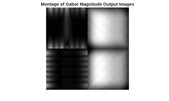 Figure contains an axes object. The hidden axes object with title Montage of Gabor Magnitude Output Images contains an object of type image.