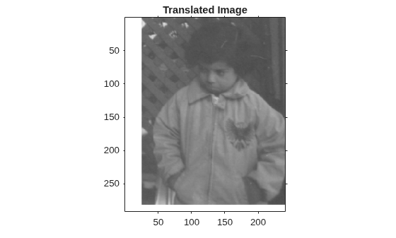 Figure contains an axes object. The axes object with title Translated Image contains an object of type image.