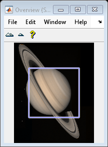 Figure Overview (Saturn) contains an axes object and other objects of type uipanel, uitoolbar, uimenu. The hidden axes object contains 8 objects of type line, patch, image.