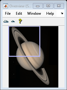 Figure Overview (Saturn) contains an axes object and other objects of type uipanel, uitoolbar, uimenu. The hidden axes object contains 8 objects of type line, patch, image.