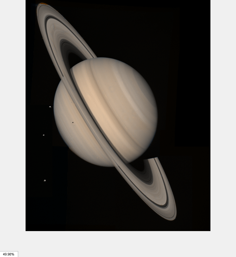 Figure Saturn contains an axes object and other objects of type uipanel, uicontrol. The hidden axes object contains an object of type image.