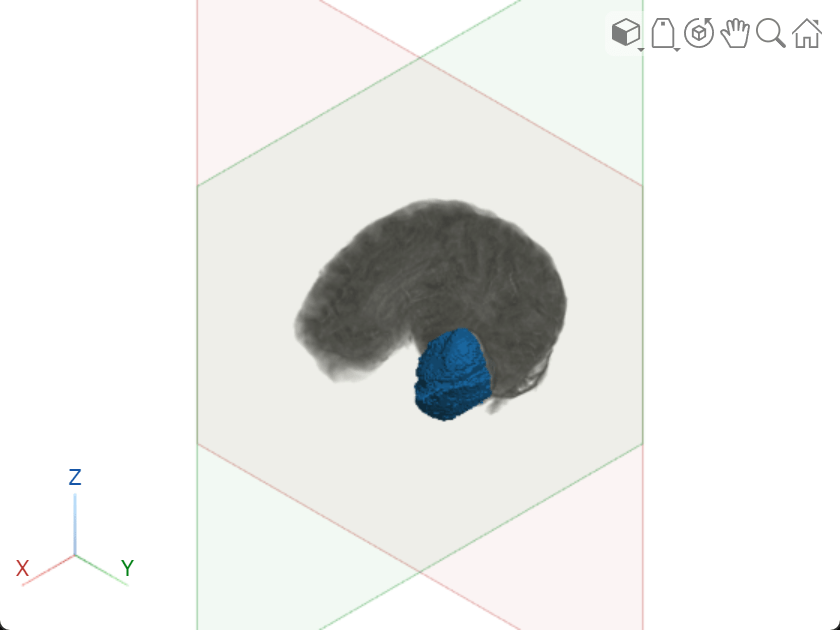 Viewer window, showing the effect of changing the current object to the volume