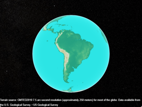 Elevation data displayed on a geographic globe. The basemap colors range from light blue to dark brown.