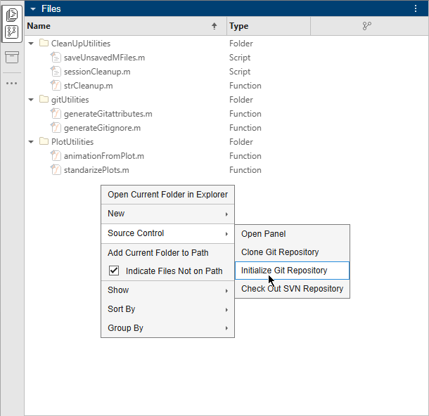 Create Local Git Repository in MATLAB