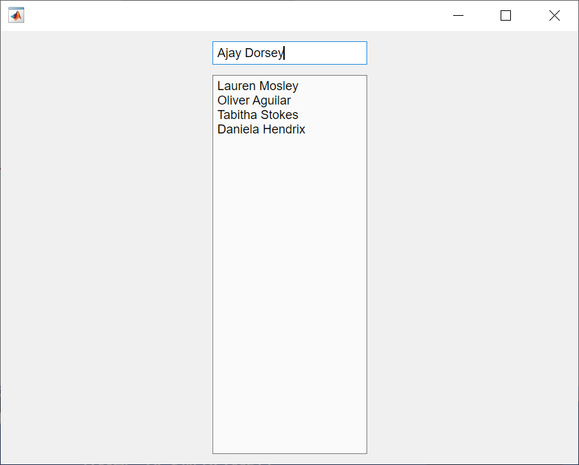 App with an edit field and a text area. The edit field contains a name, and the text area has a list of multiple names.