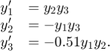 $$ \begin{array}{cl} y'_1 &#38;= y_2y_3 \\ y'_2 &#38;= -y_1y_3 \\ y'_3 &#38;=&#10;-0.51y_1y_2. \end{array}$$